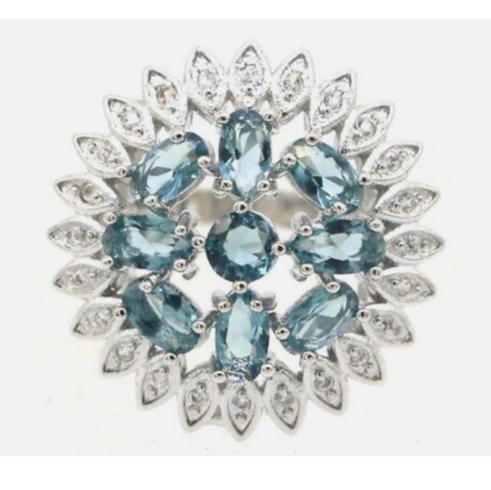 New size 9.5 London blue topaz cz sterling silver ring